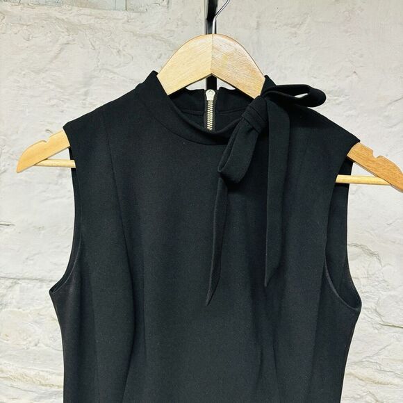 Calvin Klein Size 4 Little Black Sexy Sheath Dress Gold Zipper Bow Collar Tight - Picture 1 of 5